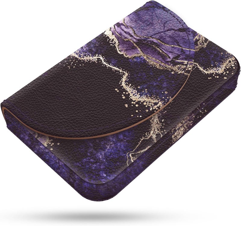 Xavier Business Card Holder，PU Leather Business Card Case Color Printing Pattern Card Holder Wallet，Pockets Magnetic Credit Card Holders for Men and Women，Purple Marble - Image 1